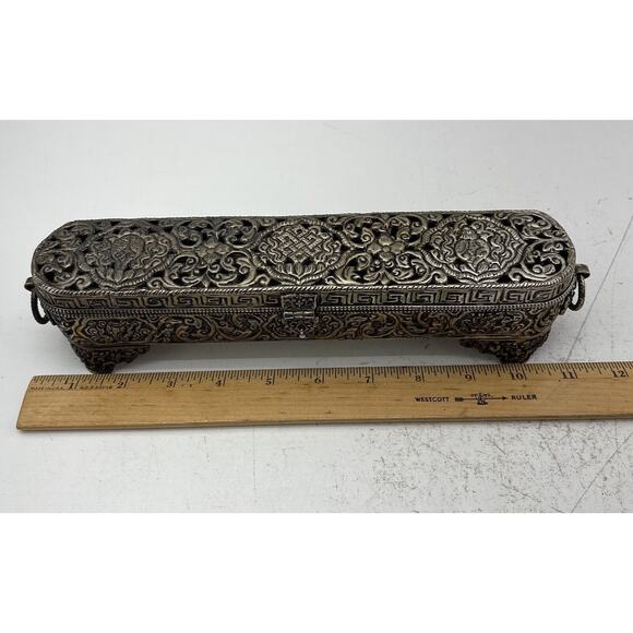 Vintage Silver Plate Incense Holder Trinket Jewelry Box 11" Elegant Storage - Picture 15 of 16